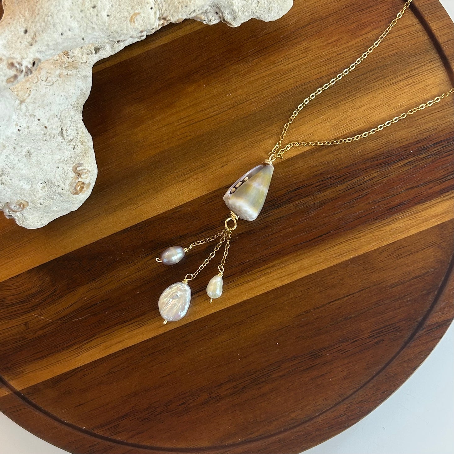 Cone Shell Pearl Tassel Necklace