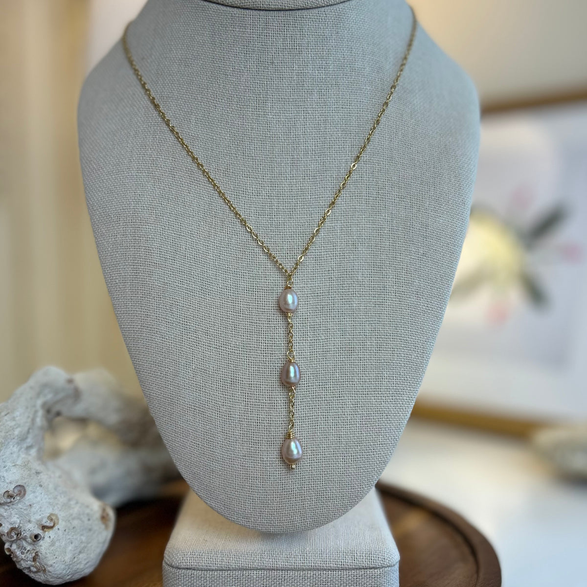 Dainty Pink Pearl Drop Necklace