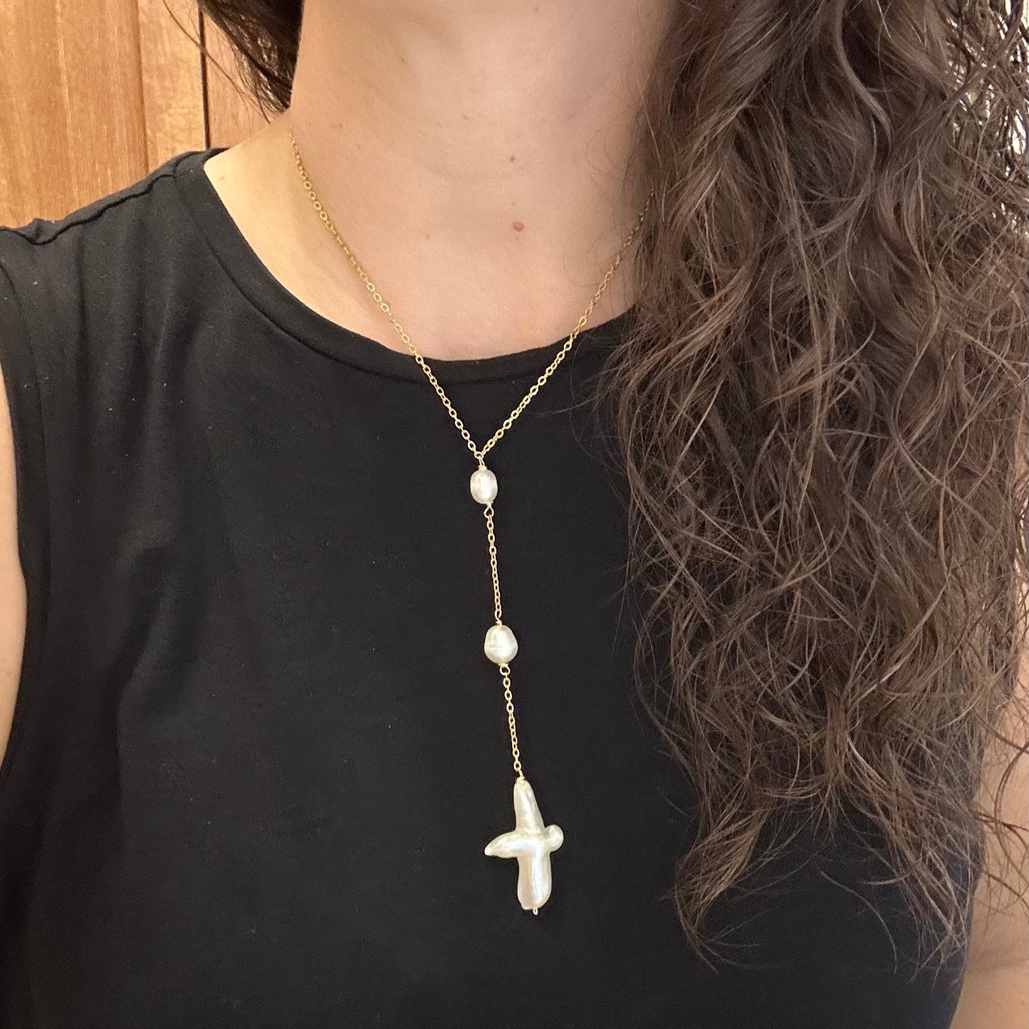 Pearl Cross Drop Necklace