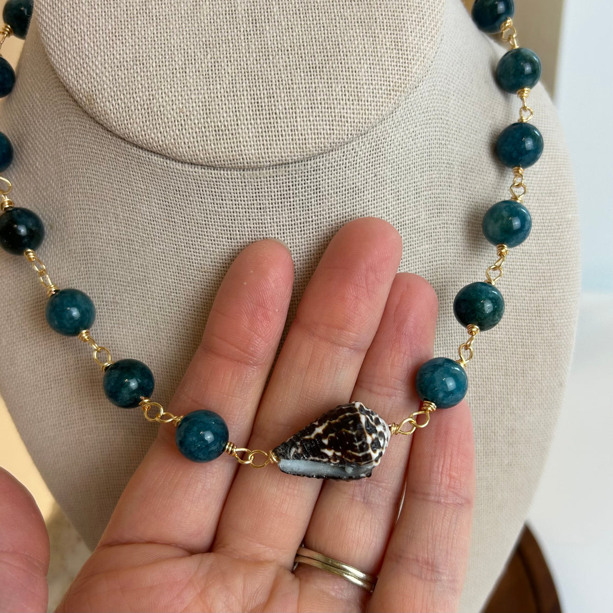 Stone Beaded Chaldean Shell Necklace