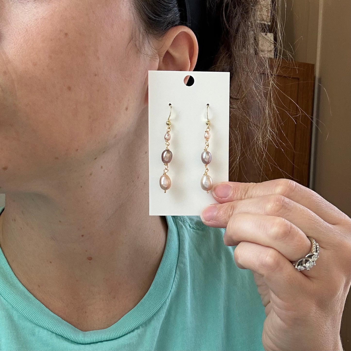 Lavender Pearl Triple Drop Earrings