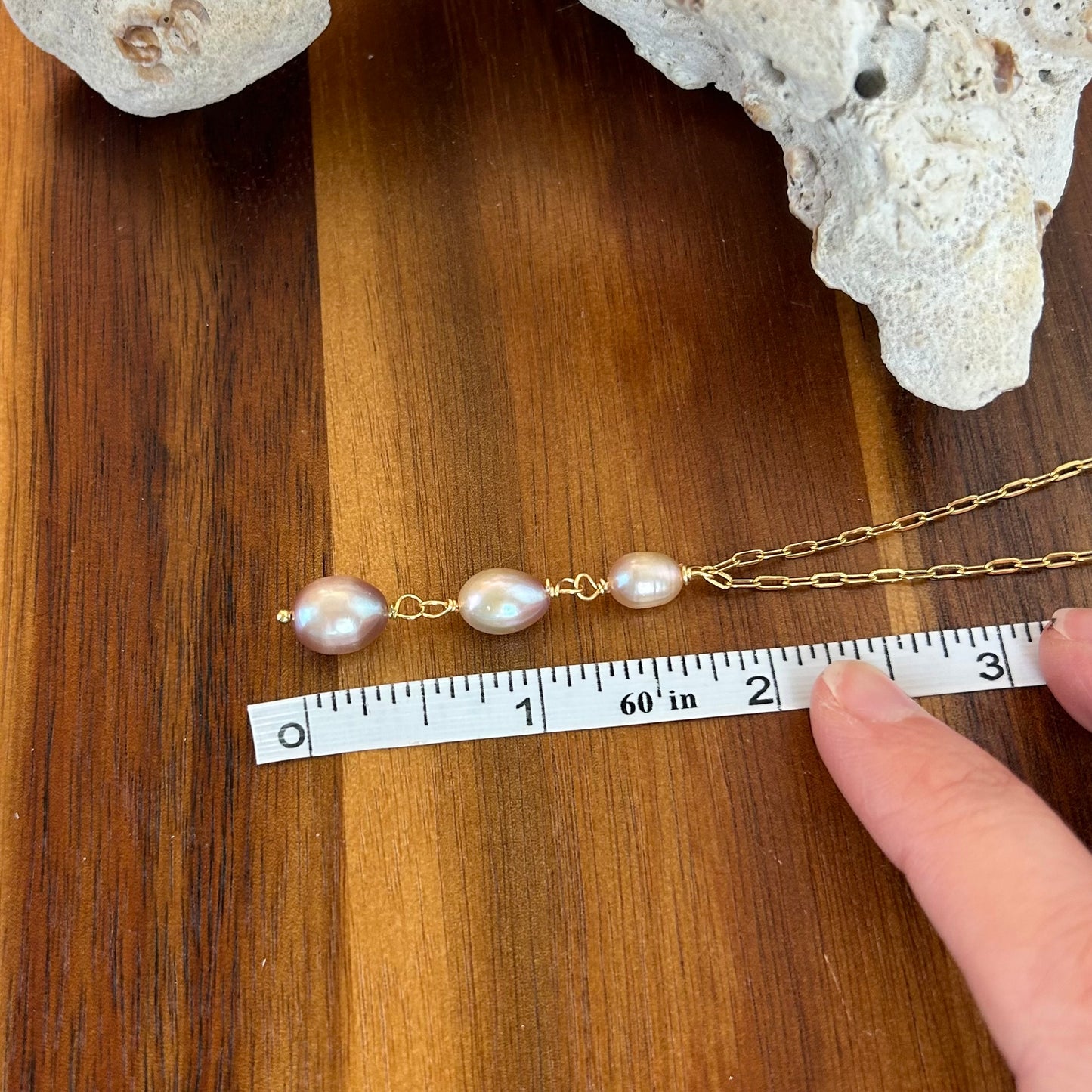 Lavender Pearl Triple Drop Necklace