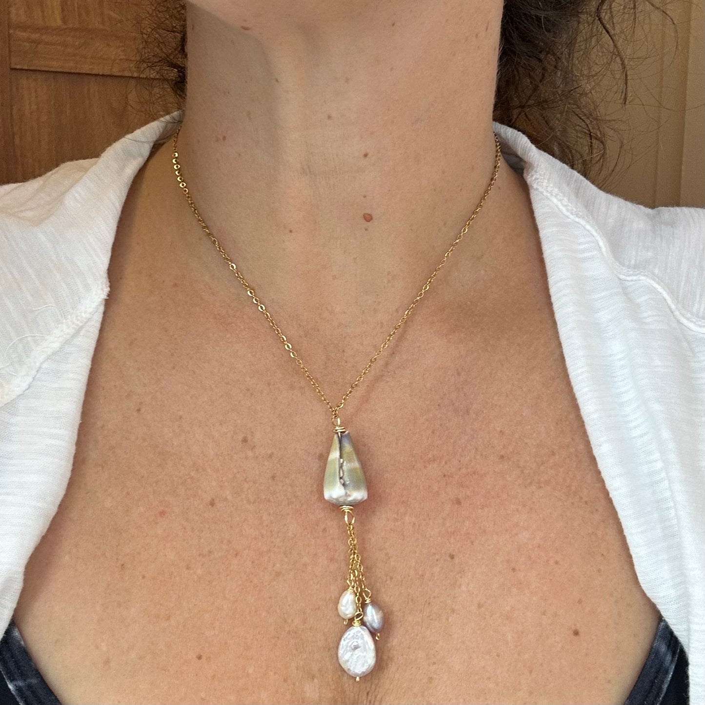 Cone Shell Pearl Tassel Necklace