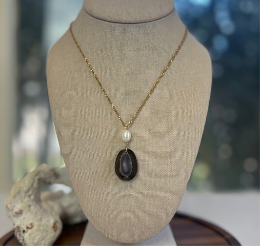 Cowrie Shell & Pearl Drop Pendant Necklace