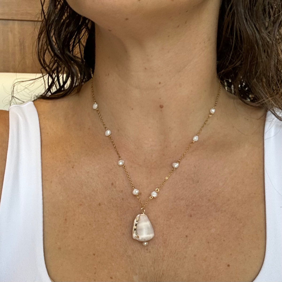 Pearl Beaded Cone Shell Necklace
