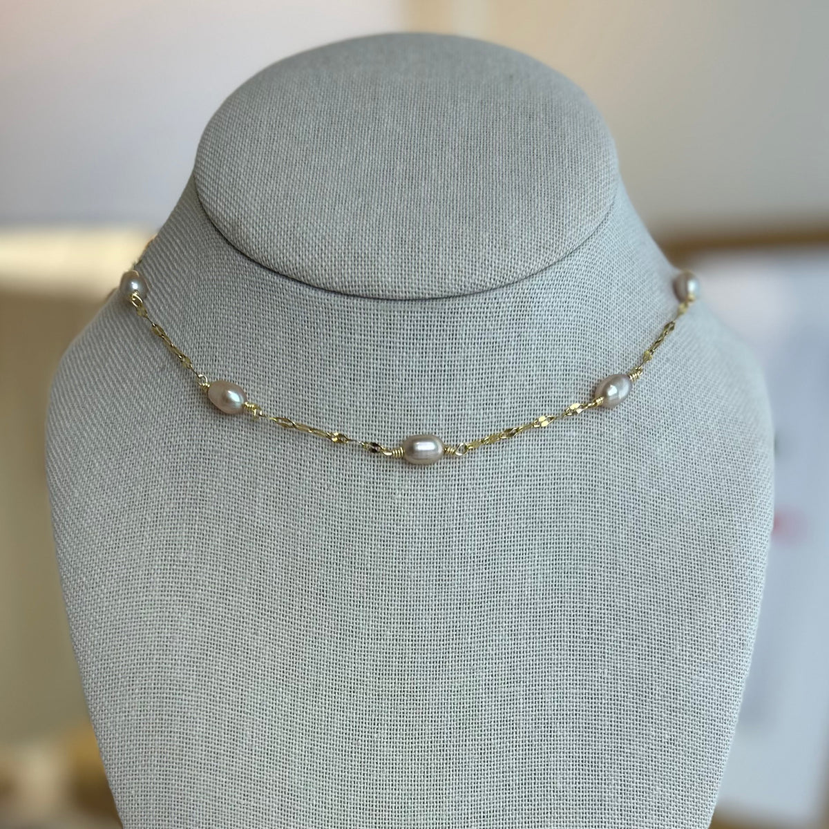 Pink Pearl Beaded Choker Necklace