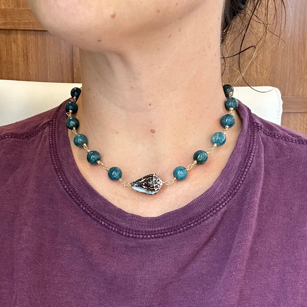 Stone Beaded Chaldean Shell Necklace