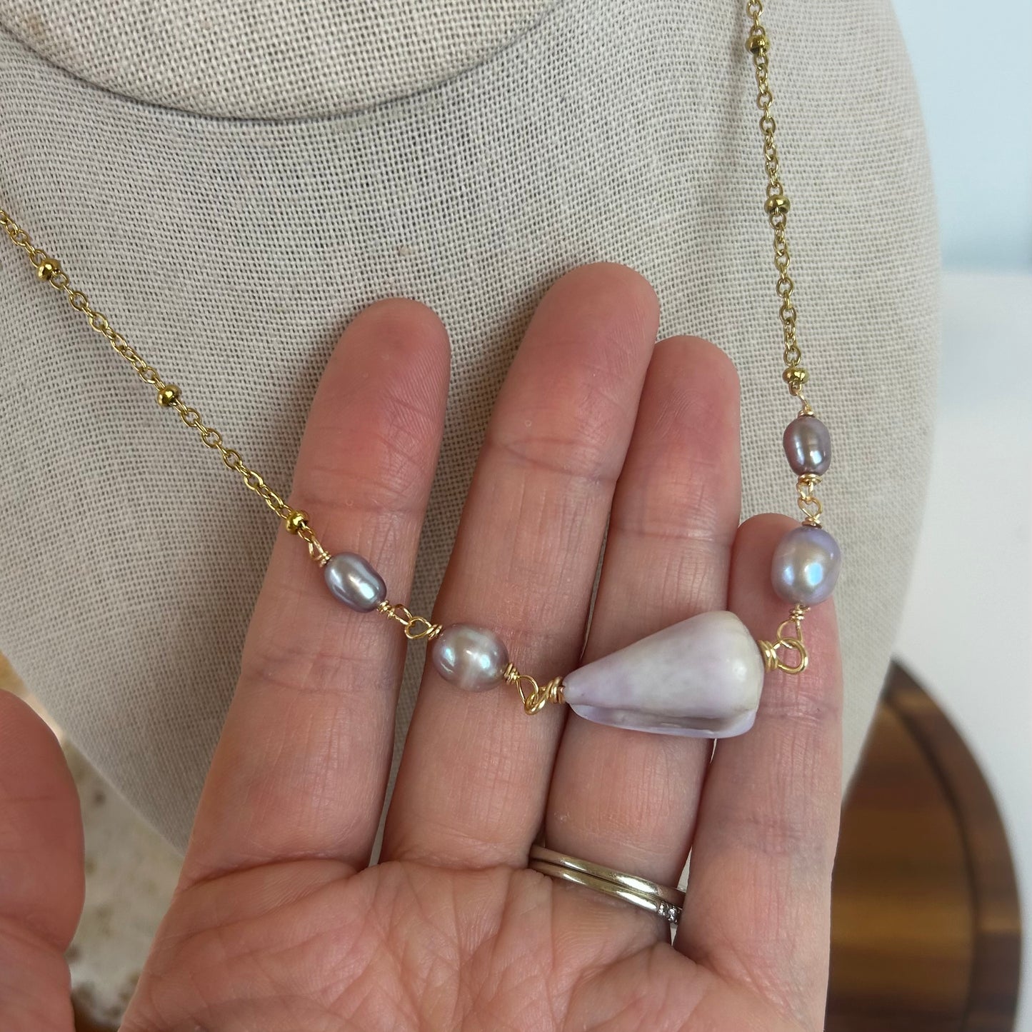 Purple Cone Shell & Pearl Necklace