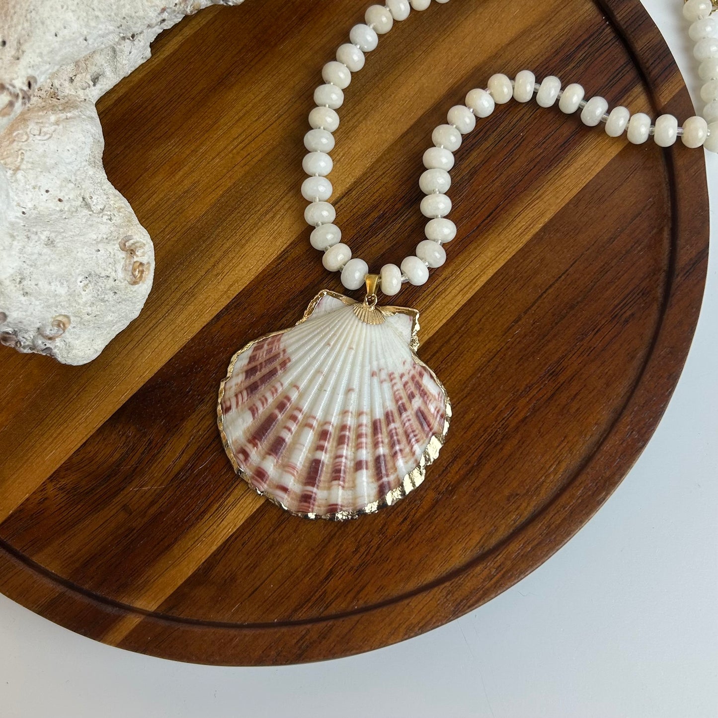 Stone Rondelle Beaded Statement Shell Necklace