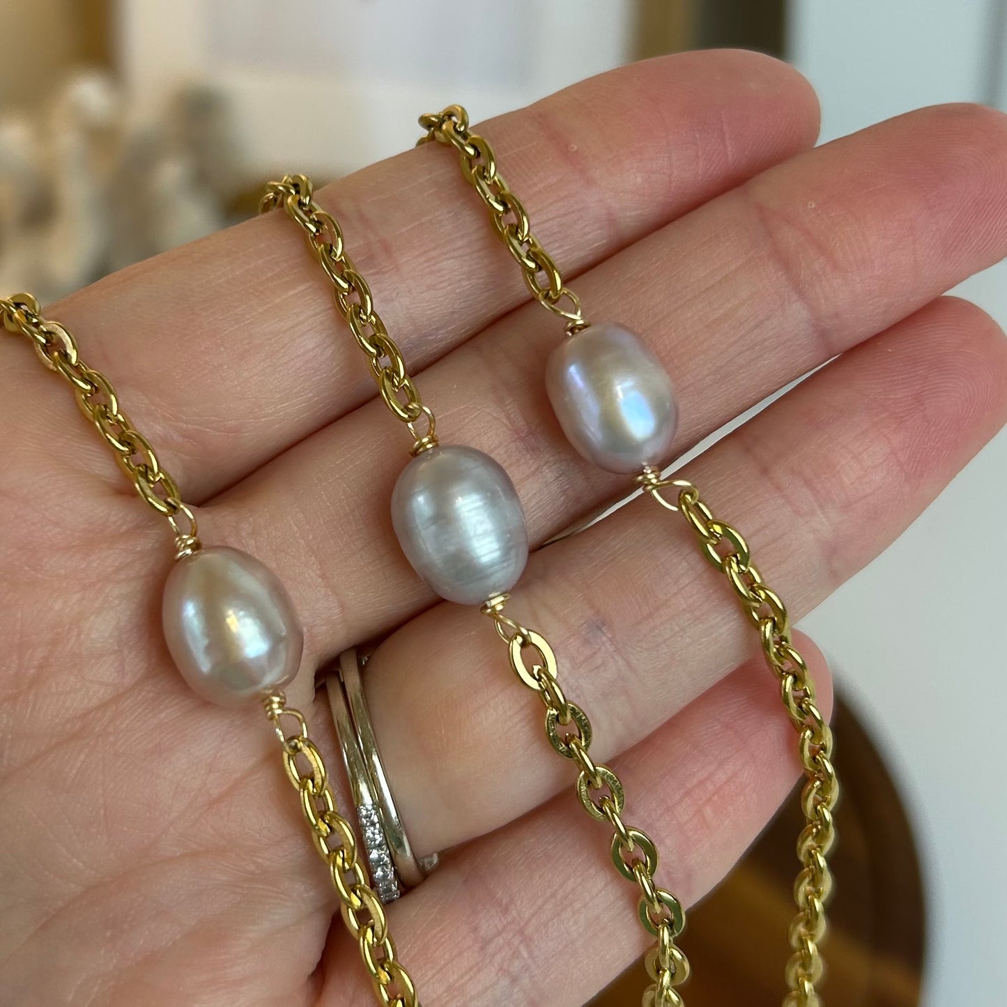 Lavender Pearl Rolo Necklace