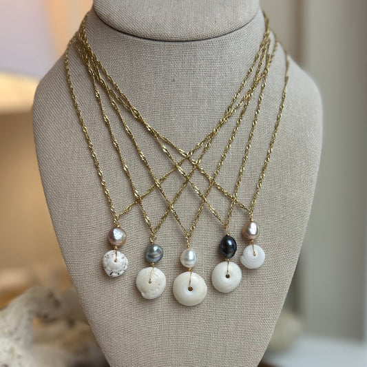 Puka & Pearl Pendant Necklace