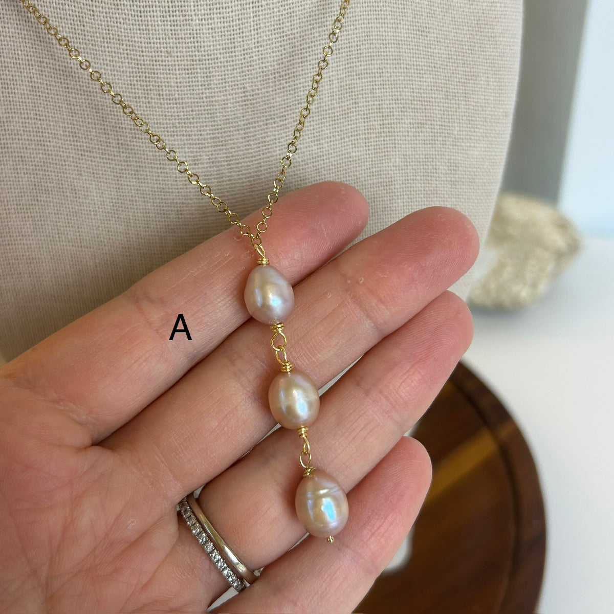 Lavender Pearl Triple Drop Necklace