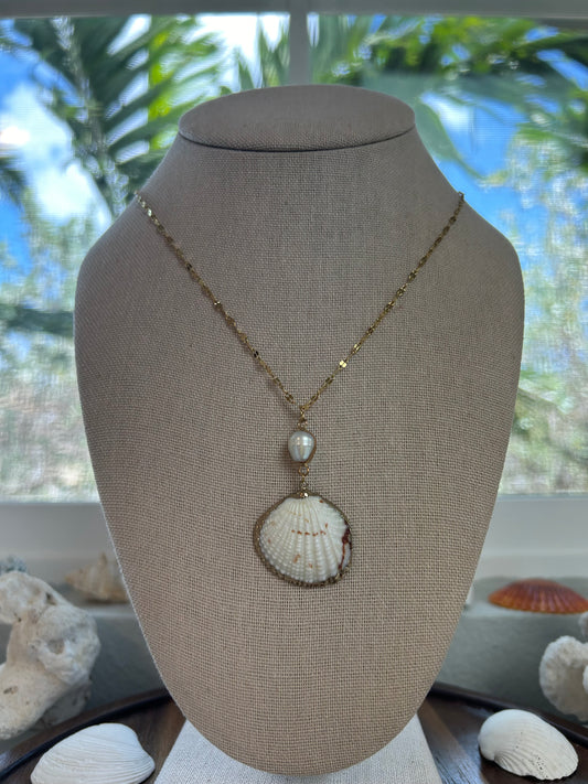 Classy Seashell & Pearl Drop Dainty Necklace