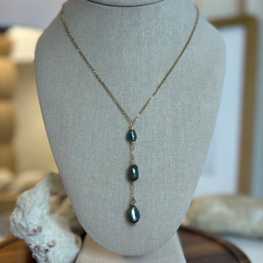 Triple Dark Pearl Drop Necklace