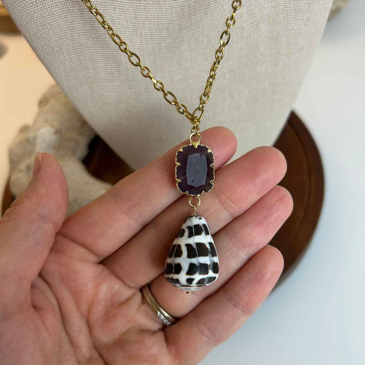 Amethyst Hebrew Cone Shell Necklace