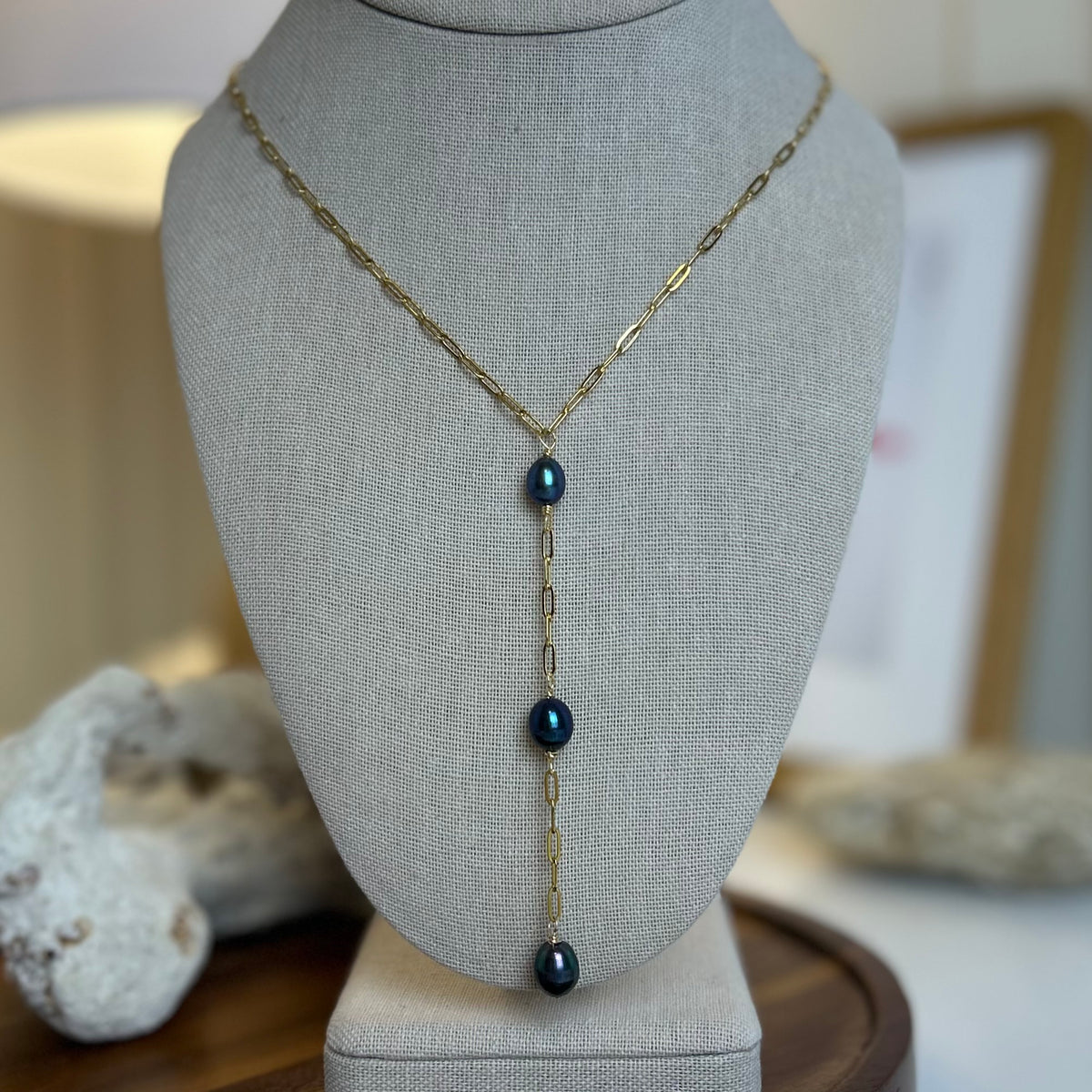 Peacock Pearl Plunge Necklace