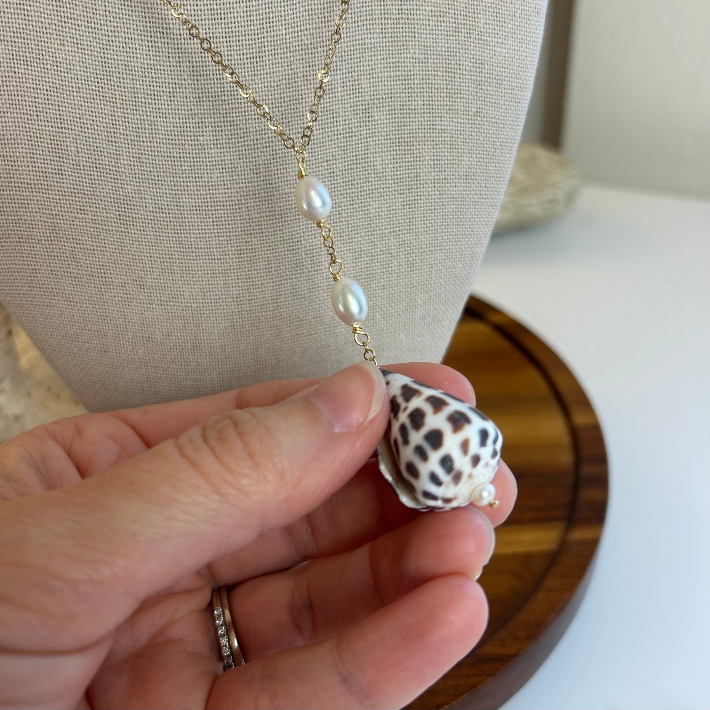 Hebrew Cone Shell & Pearls Necklace