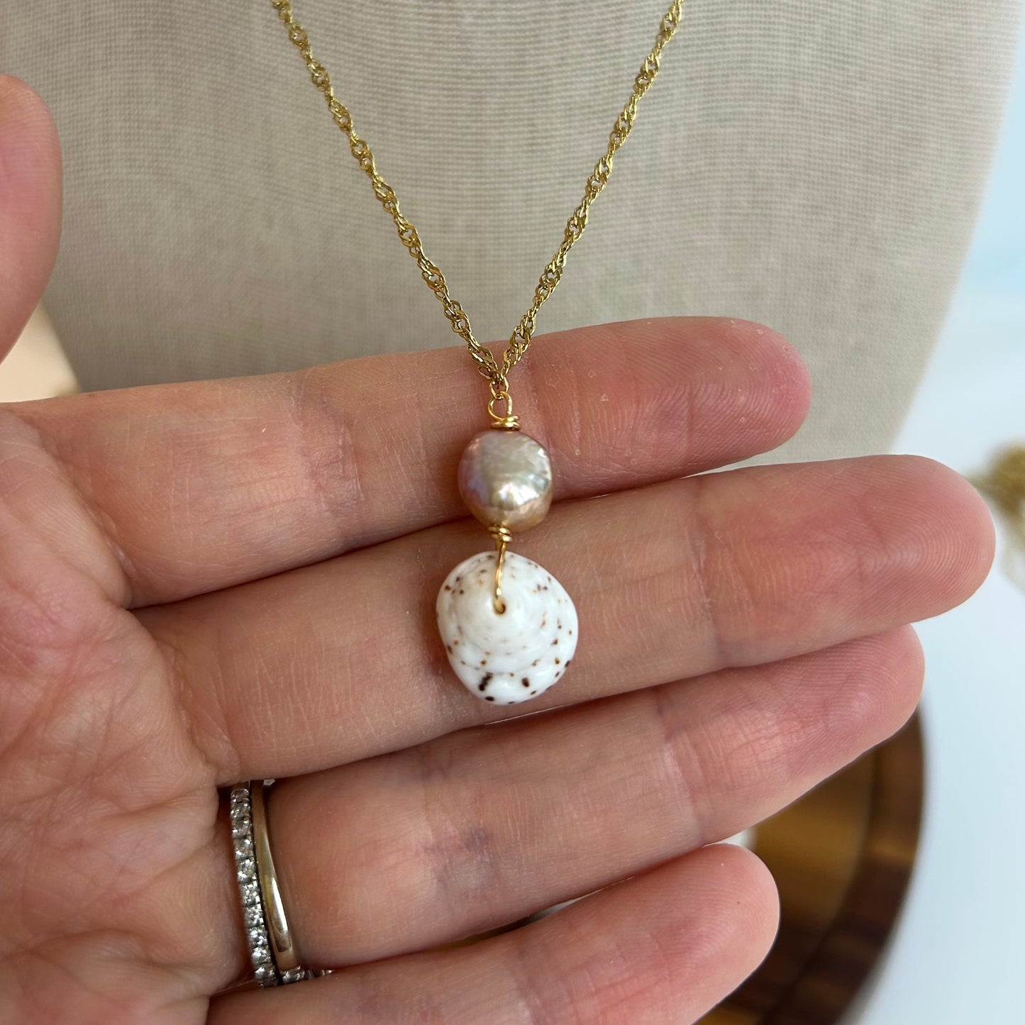 Puka & Pearl Pendant Necklace