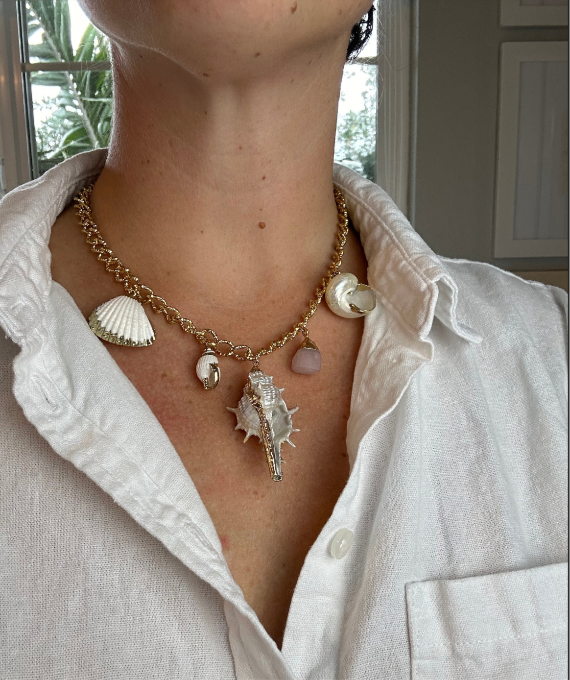 Mermaid Seashell Rose Quartz Statement Necklace