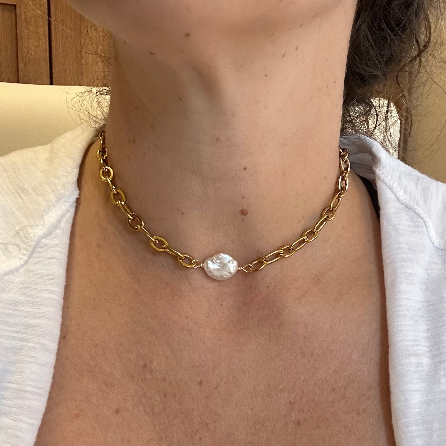 Coin Pearl Choker Necklace