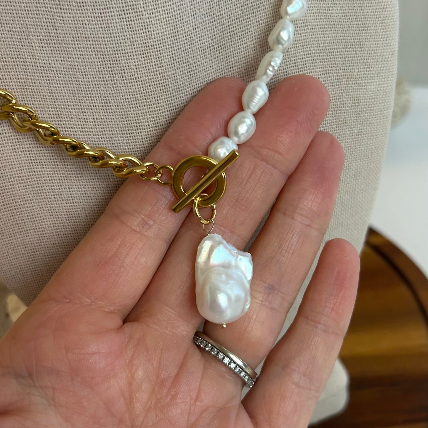 Bold Baroque Fishtail Pearl Chain Necklace