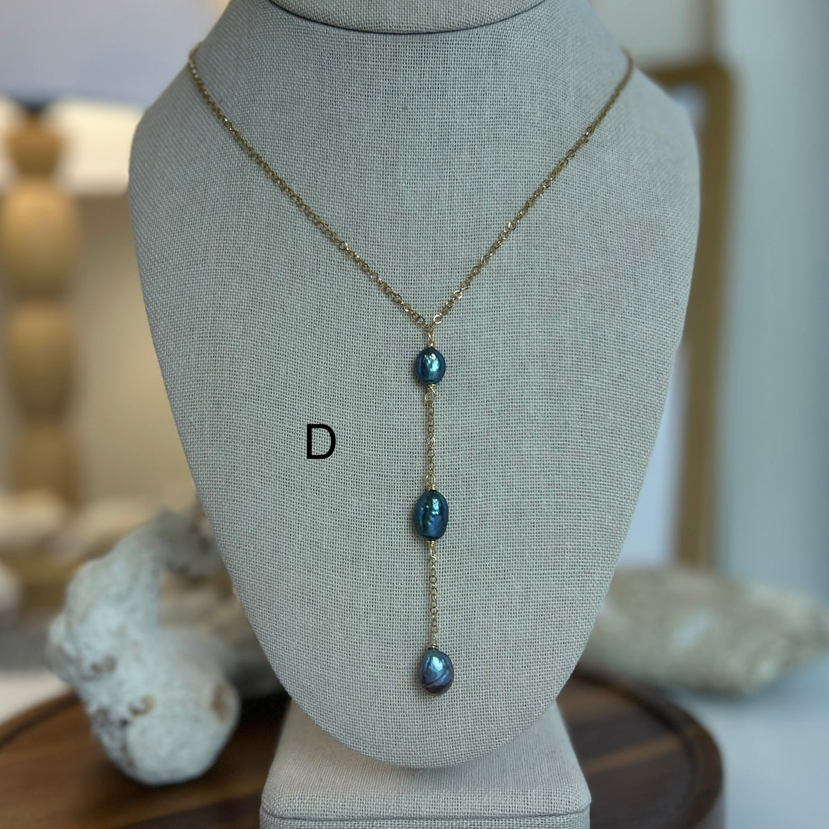 Triple Dark Pearl Long Drop Necklace