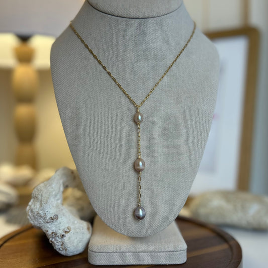 Lavender Triple Pearl Long Drop Necklace
