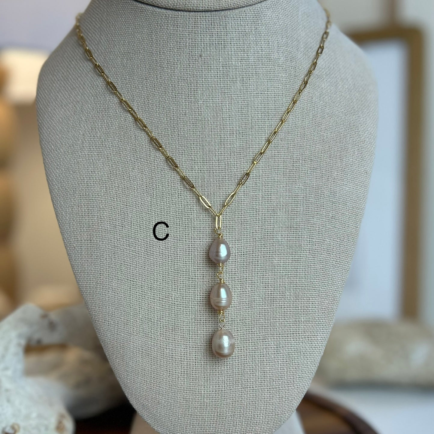 Lavender Pearl Triple Drop Necklace