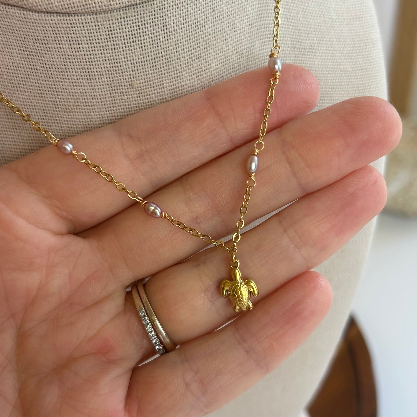 Dainty Pearl Charm Necklace