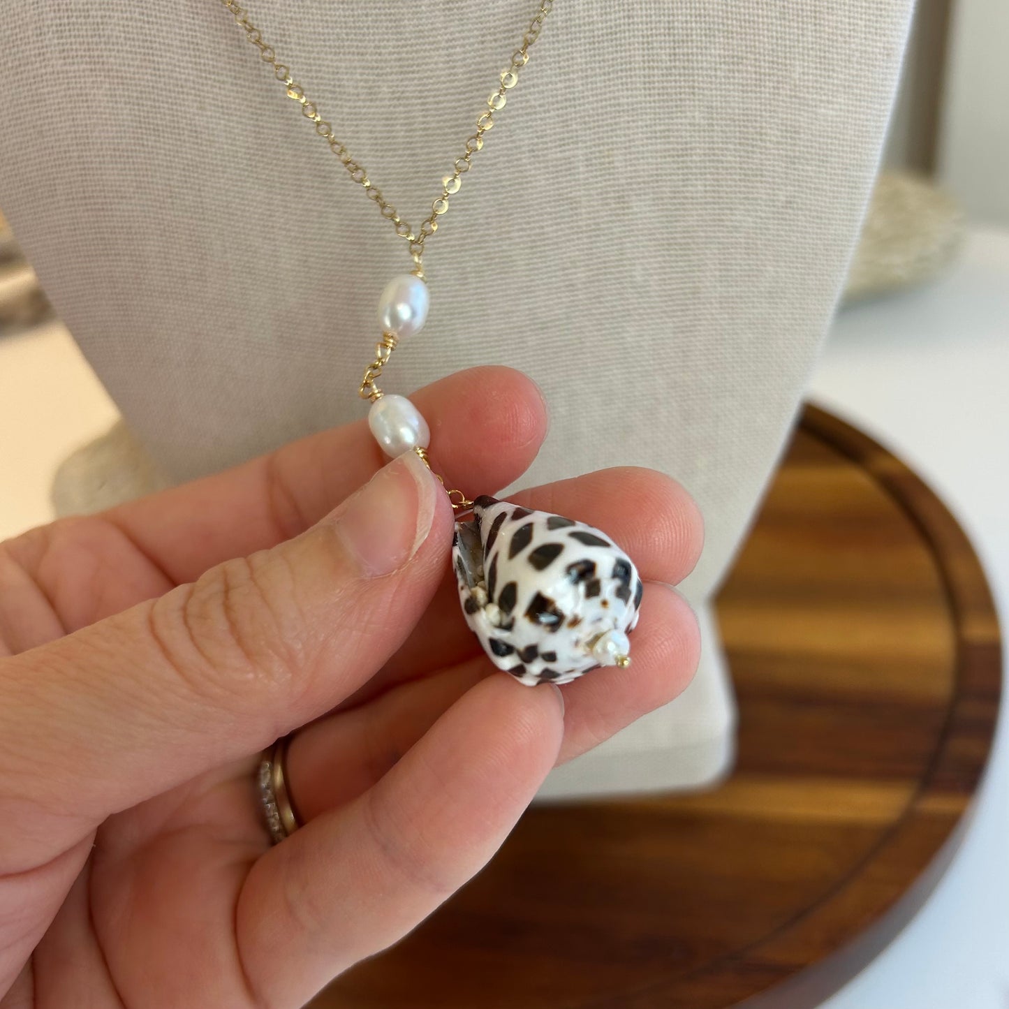 Hebrew Cone Shell & Pearls Necklace