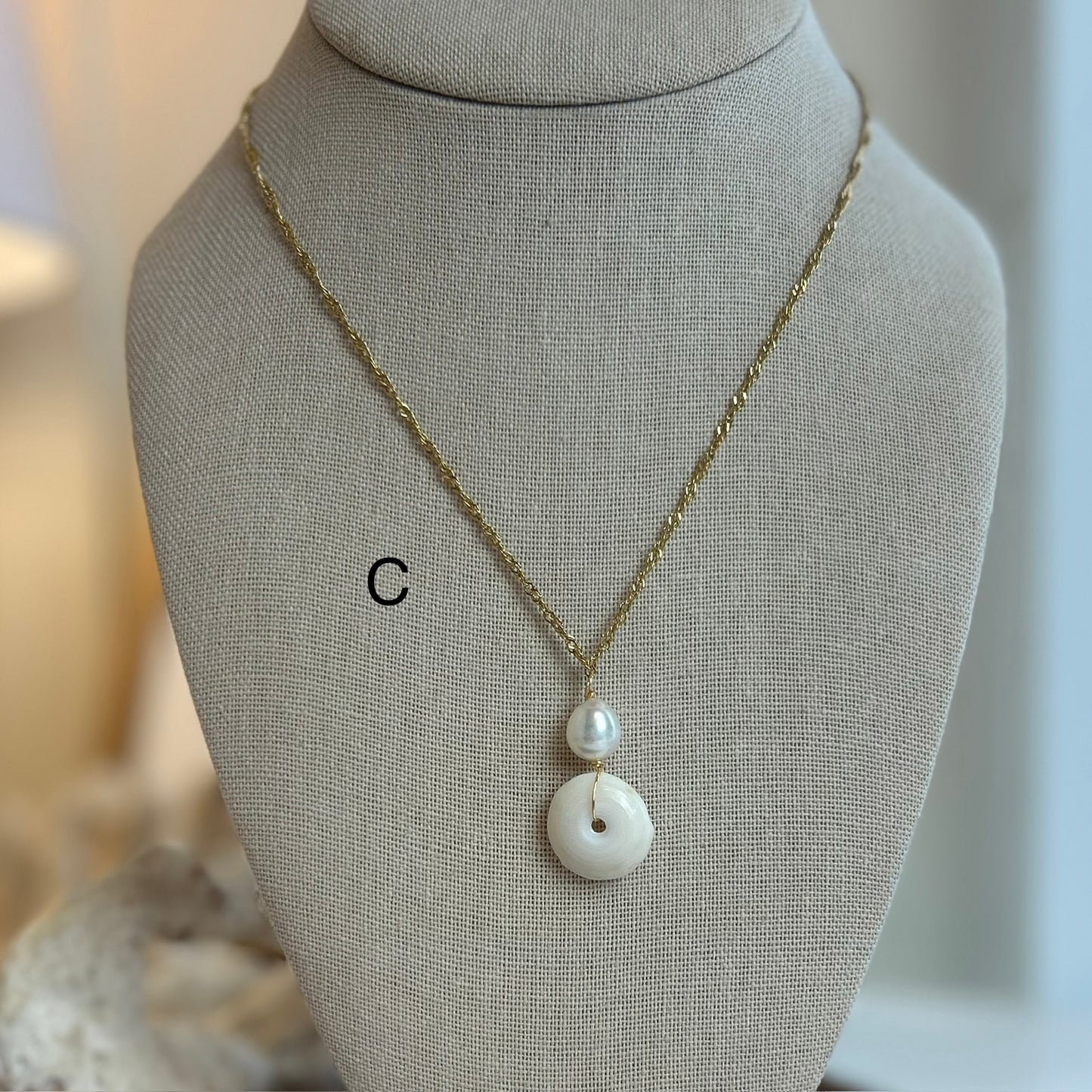Puka & Pearl Pendant Necklace
