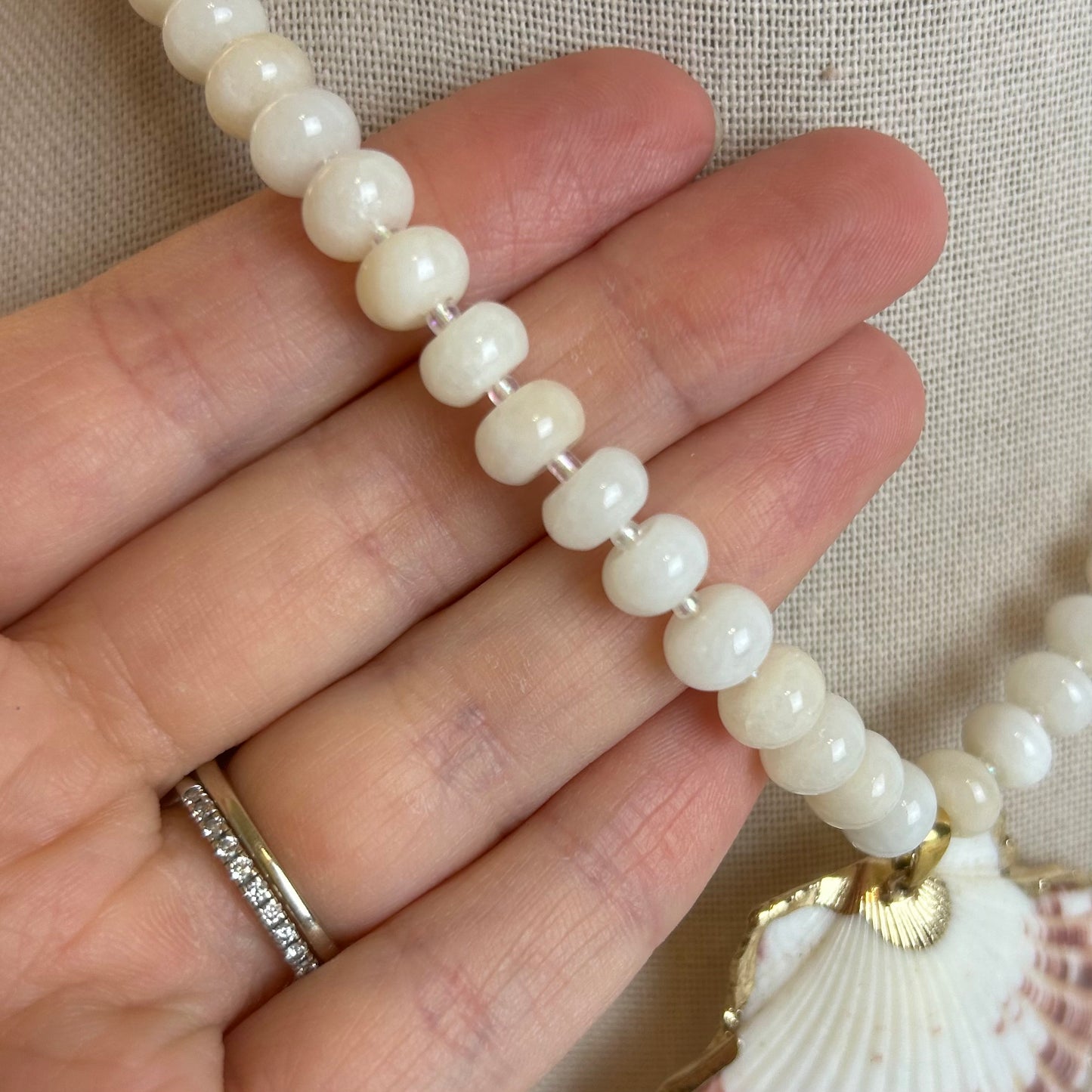 Stone Rondelle Beaded Statement Shell Necklace