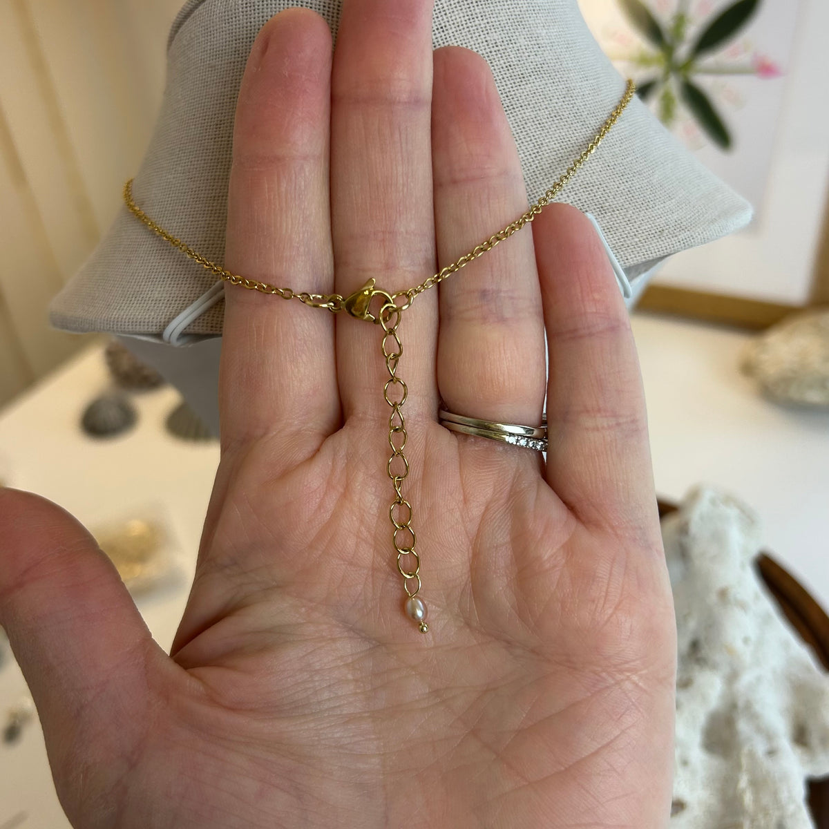 Dainty Pink Pearl Drop Necklace