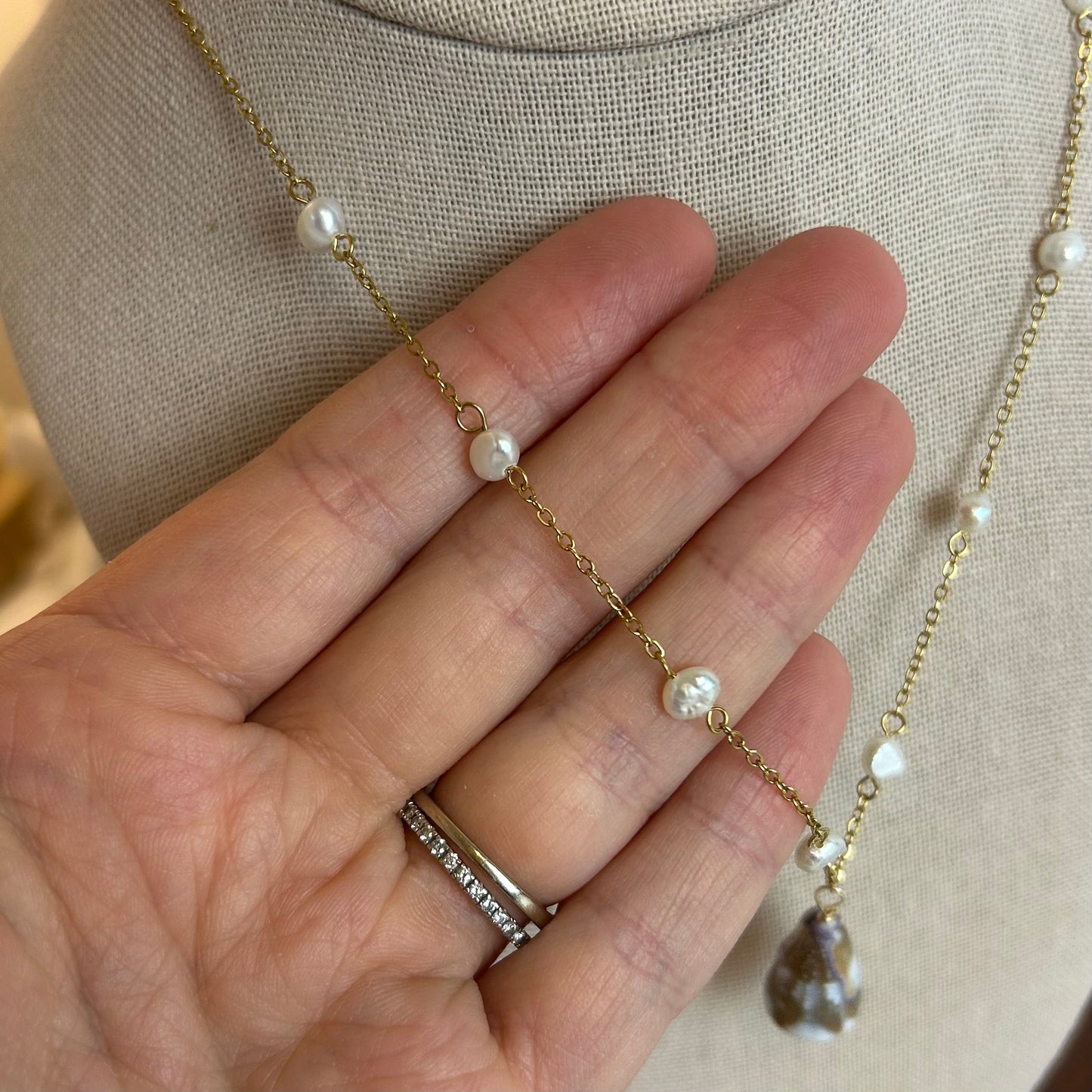 Cone Shell & Pearl Beaded Necklace