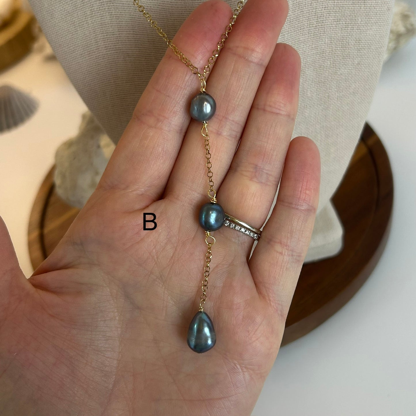 Triple Dark Pearl Long Drop Necklace