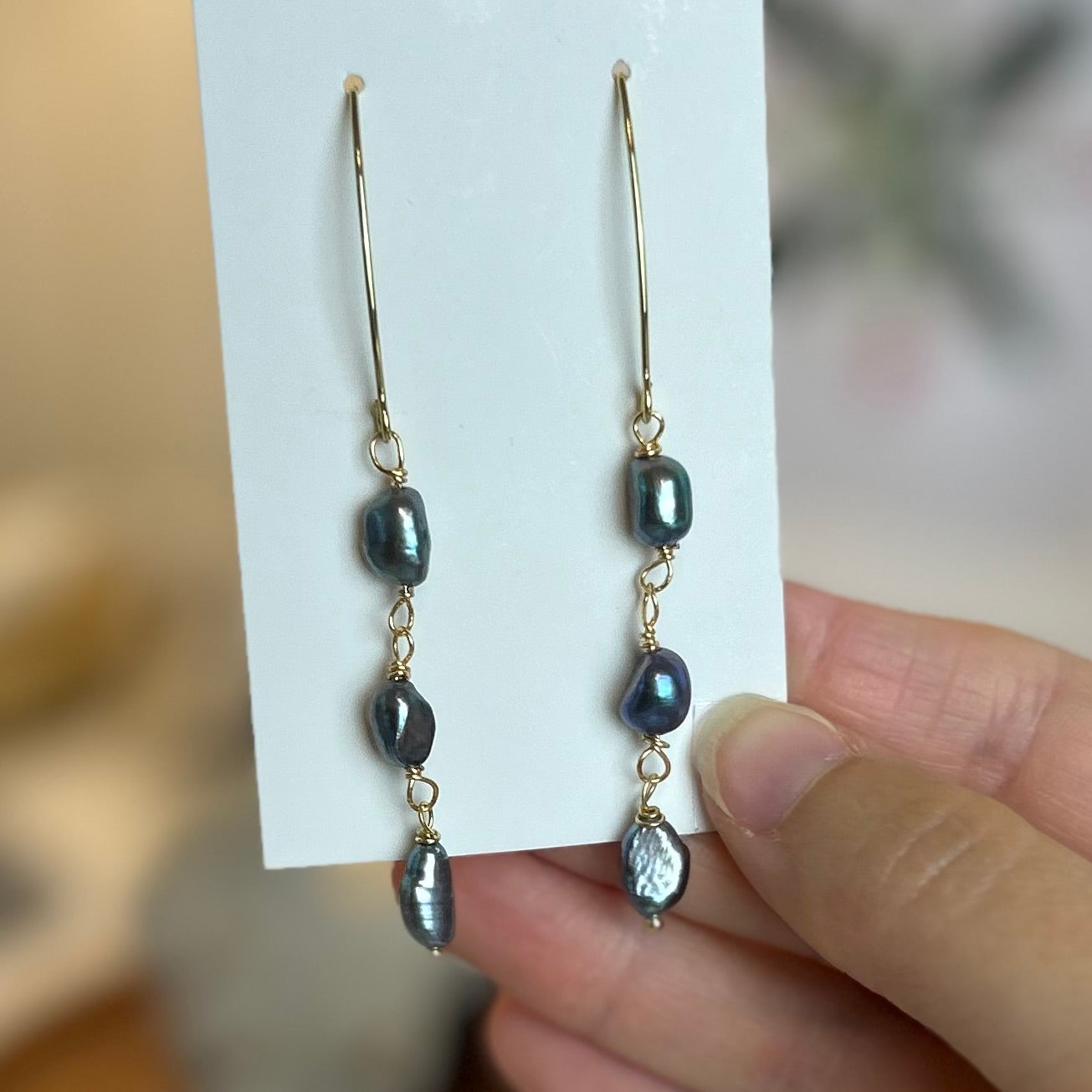 Dark Pearl Triple Dangle Earrings