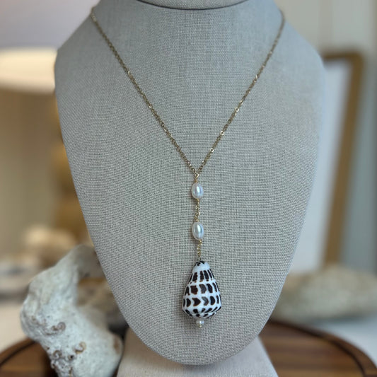 Hebrew Cone Shell & Pearls Necklace