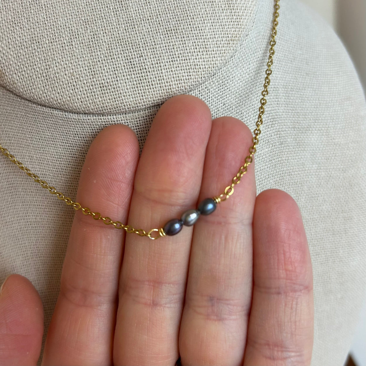 Dainty Pearl Trio Choker Necklace