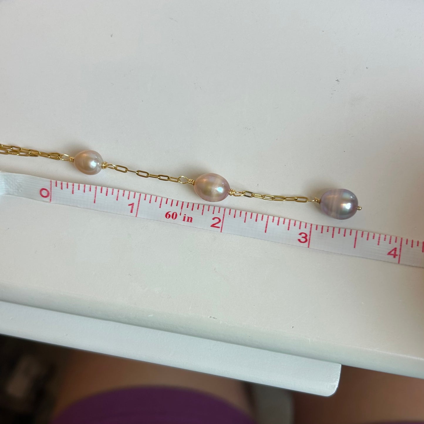 Lavender Triple Pearl Long Drop Necklace