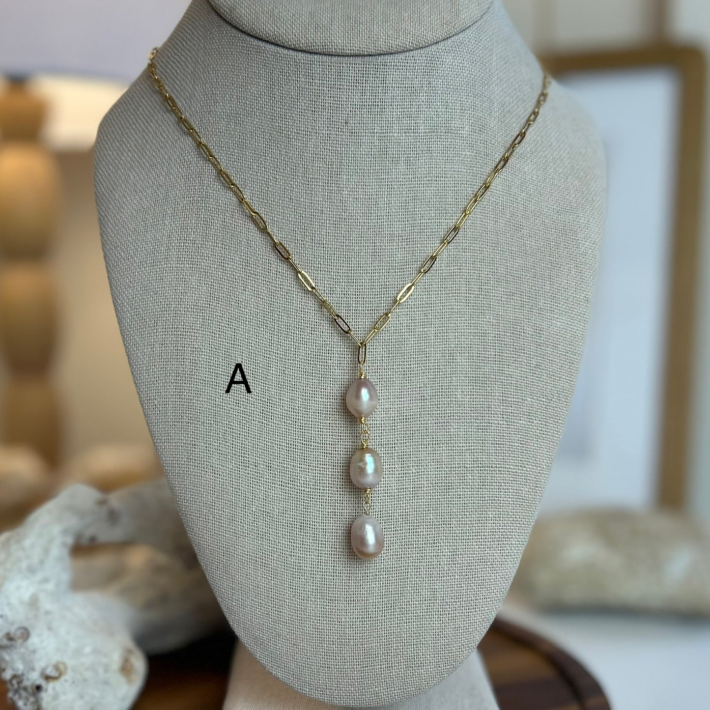 Lavender Pearl Triple Drop Necklace