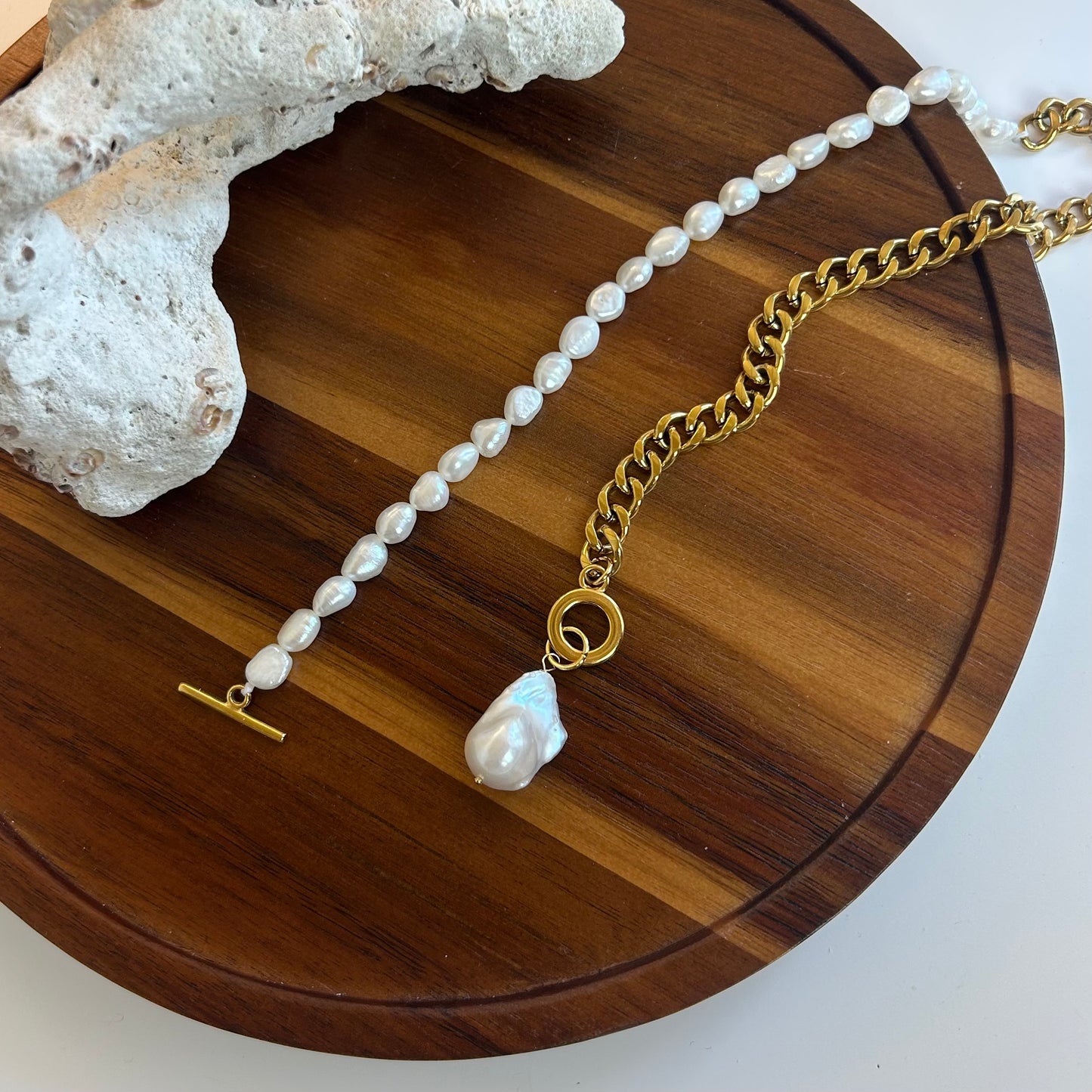 Bold Baroque Fishtail Pearl Chain Necklace