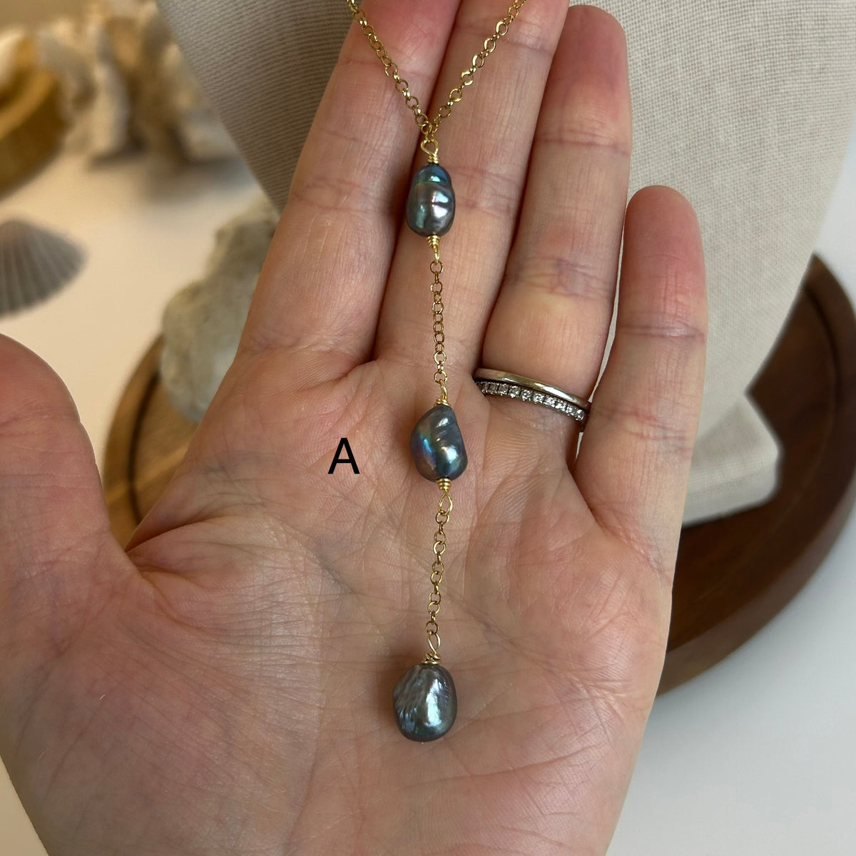 Triple Dark Pearl Long Drop Necklace