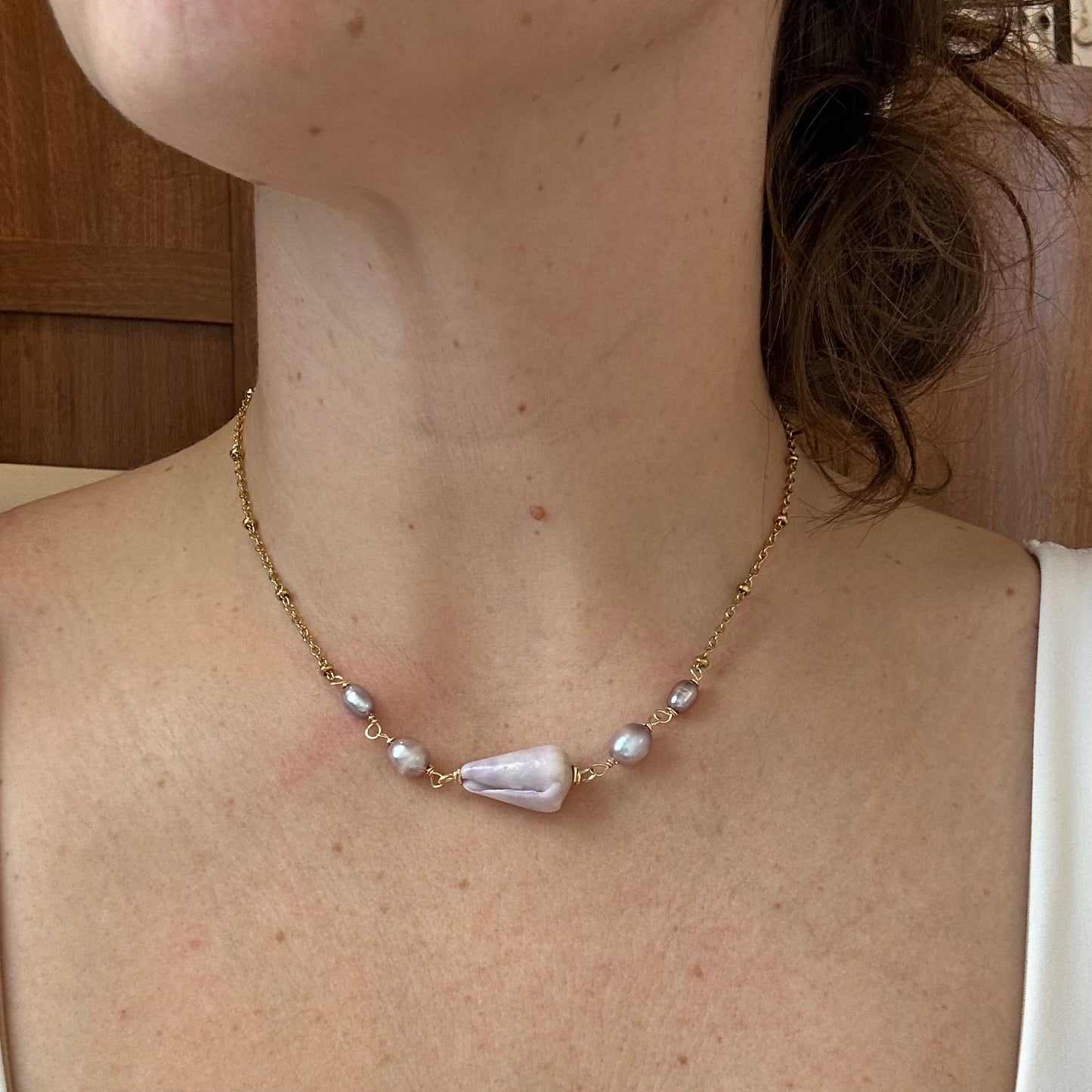 Purple Cone Shell & Pearl Necklace