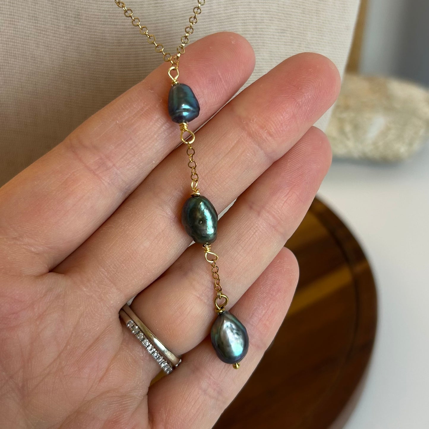 Triple Dark Pearl Drop Necklace