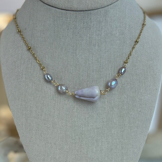 Purple Cone Shell & Pearl Necklace
