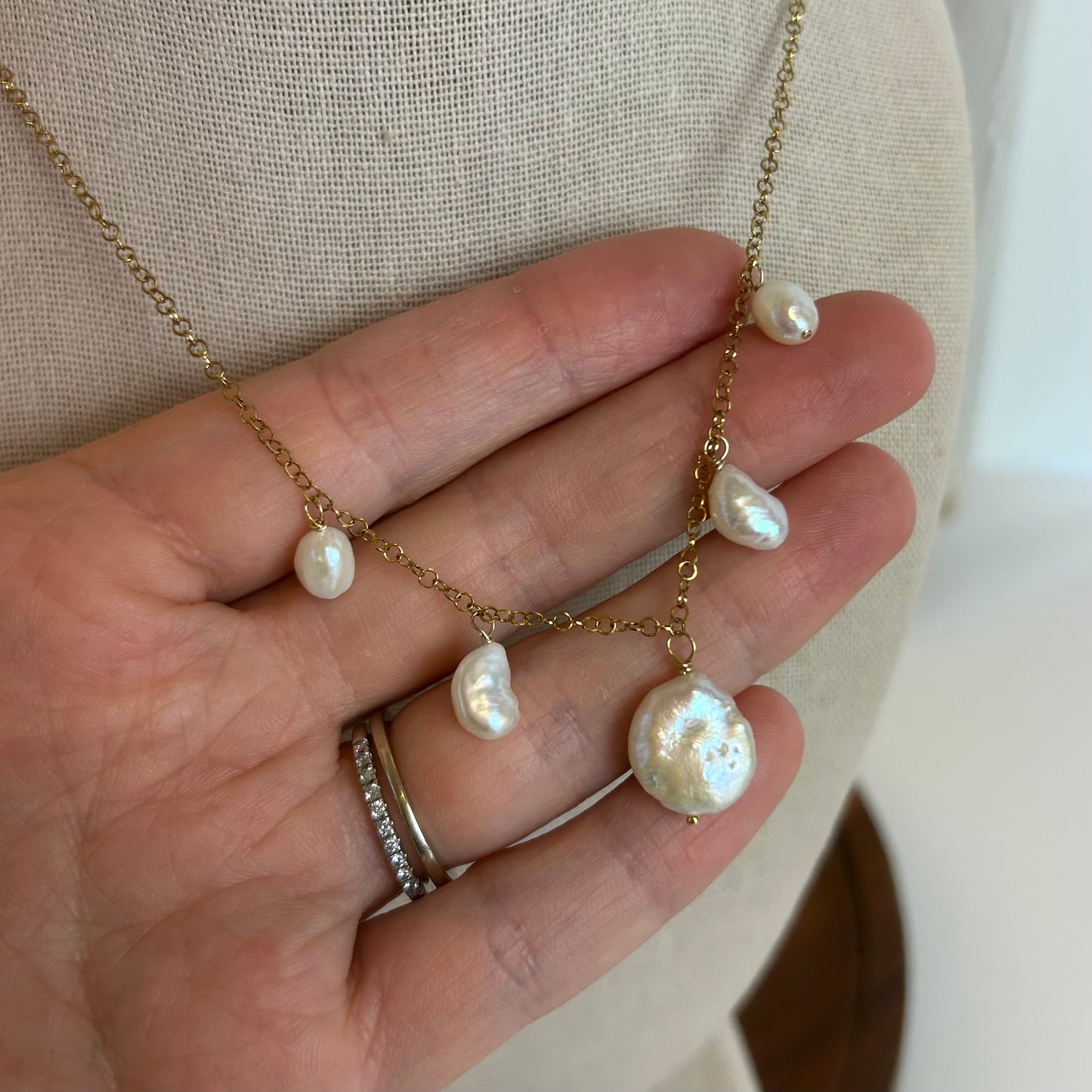 Coin Pearl Baroque Charm Necklace