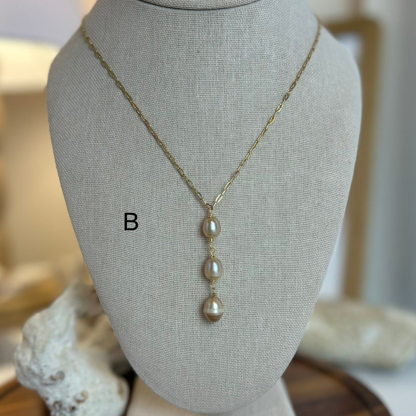 Lavender Pearl Triple Drop Necklace