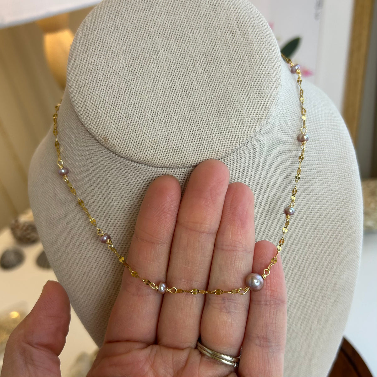 Lavender Pearl Beaded Collar Necklace