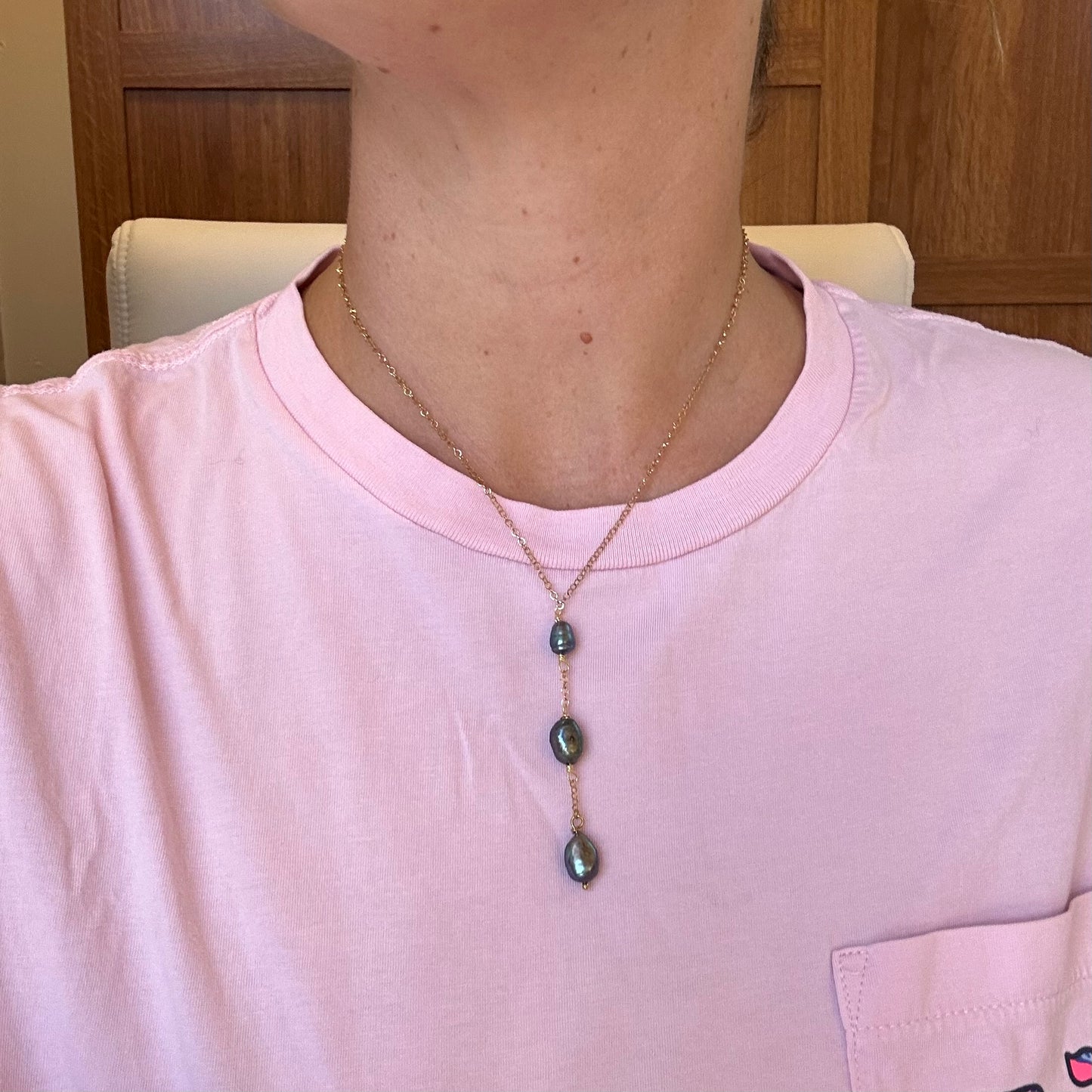 Triple Dark Pearl Drop Necklace