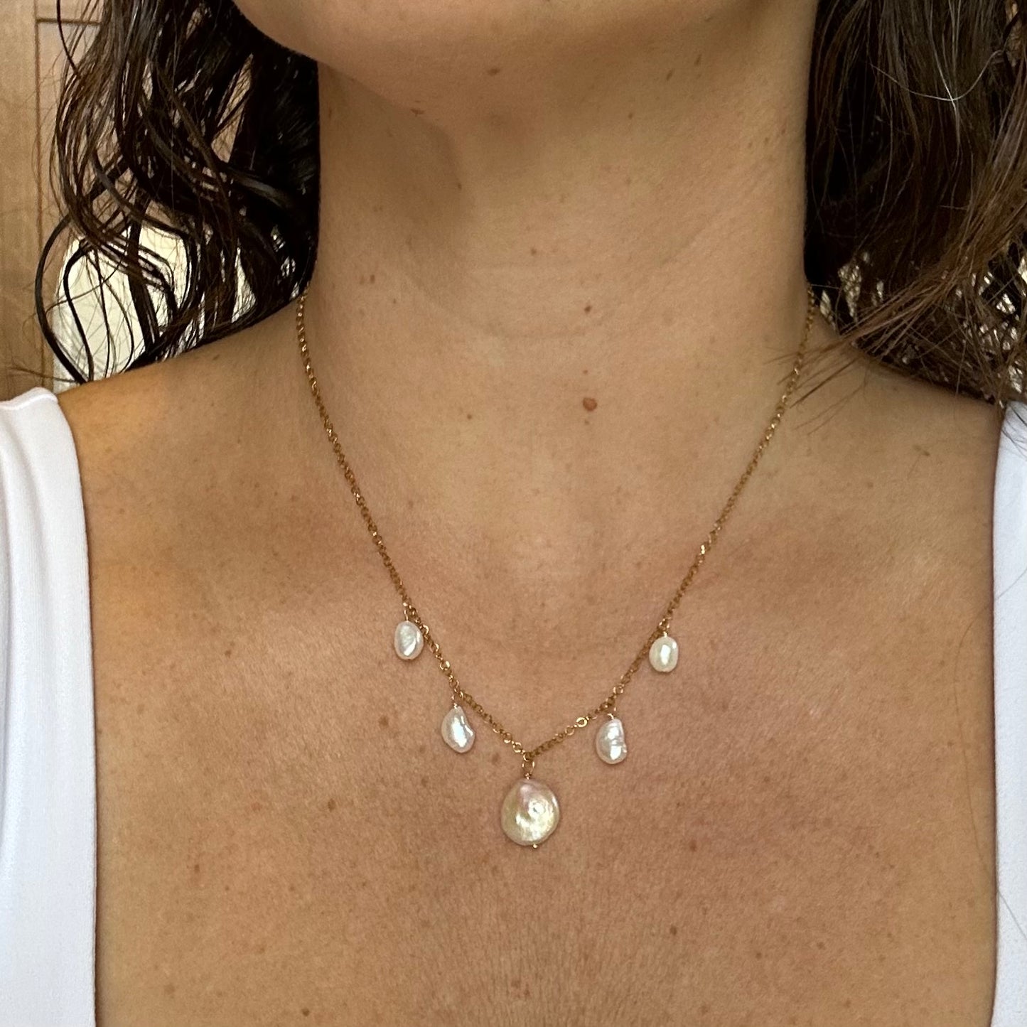 Coin Pearl Baroque Charm Necklace